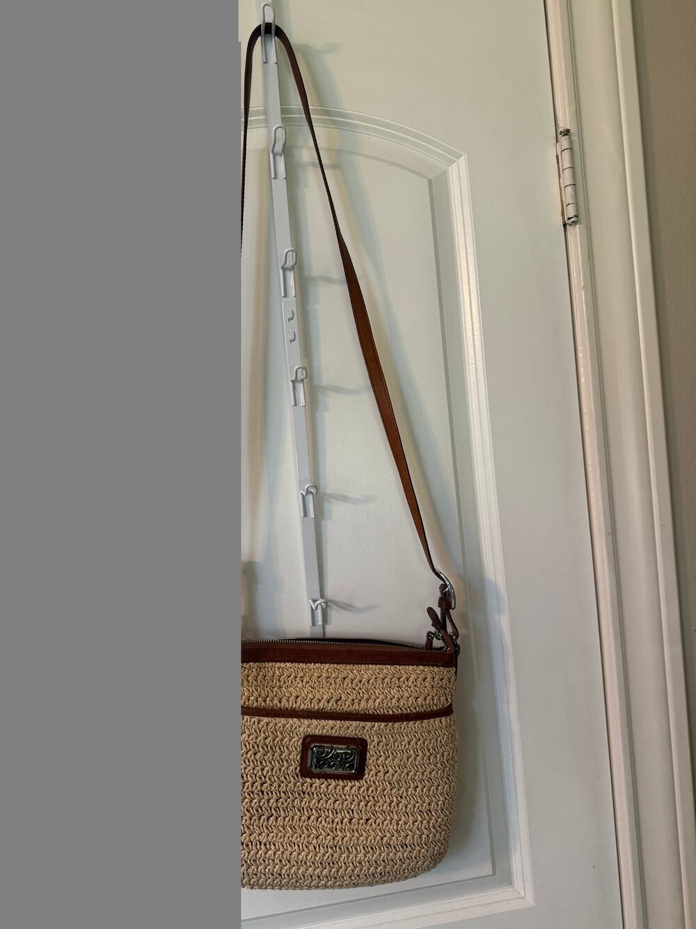Brighton Contempo Natural Straw Brown Leather Crossbody Bag